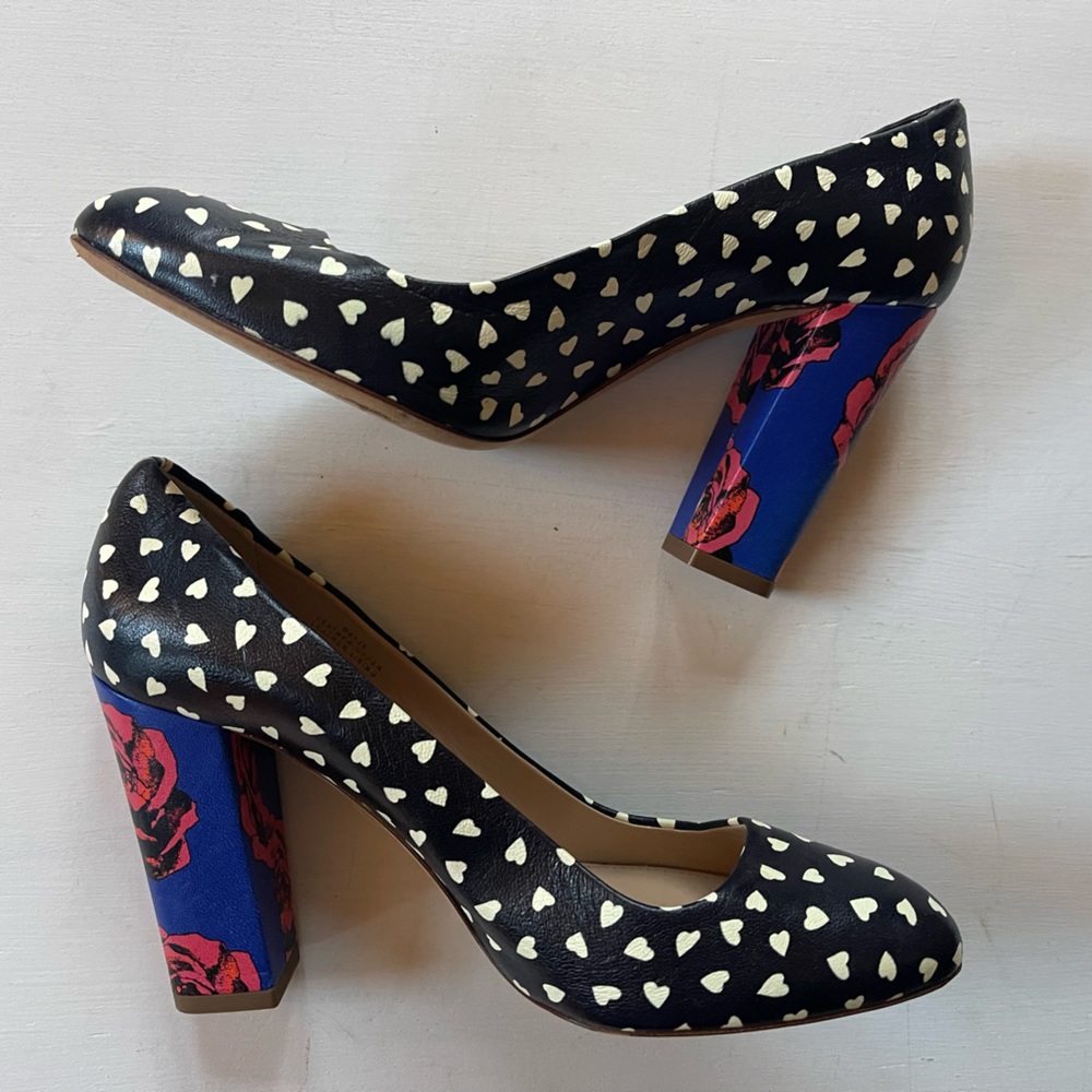 J. CREW Stella Pumps Heels Hearts & Roses Leather Sz 6.5 B4121 Italian Made